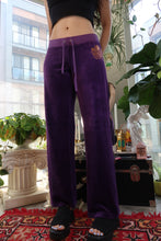Load image into Gallery viewer, Juicy Couture Purple Velour Sweatpants – Metallic Crest Logo
