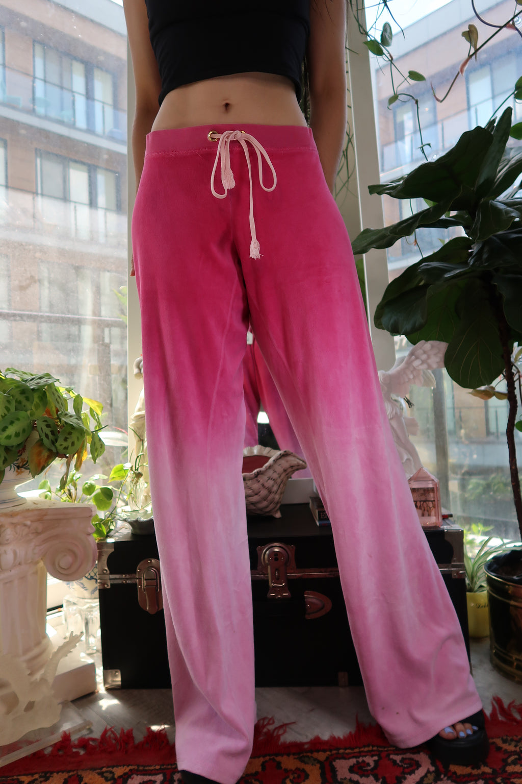 Vintage Juicy Couture Pink Ombré Velour Drawstring Pants