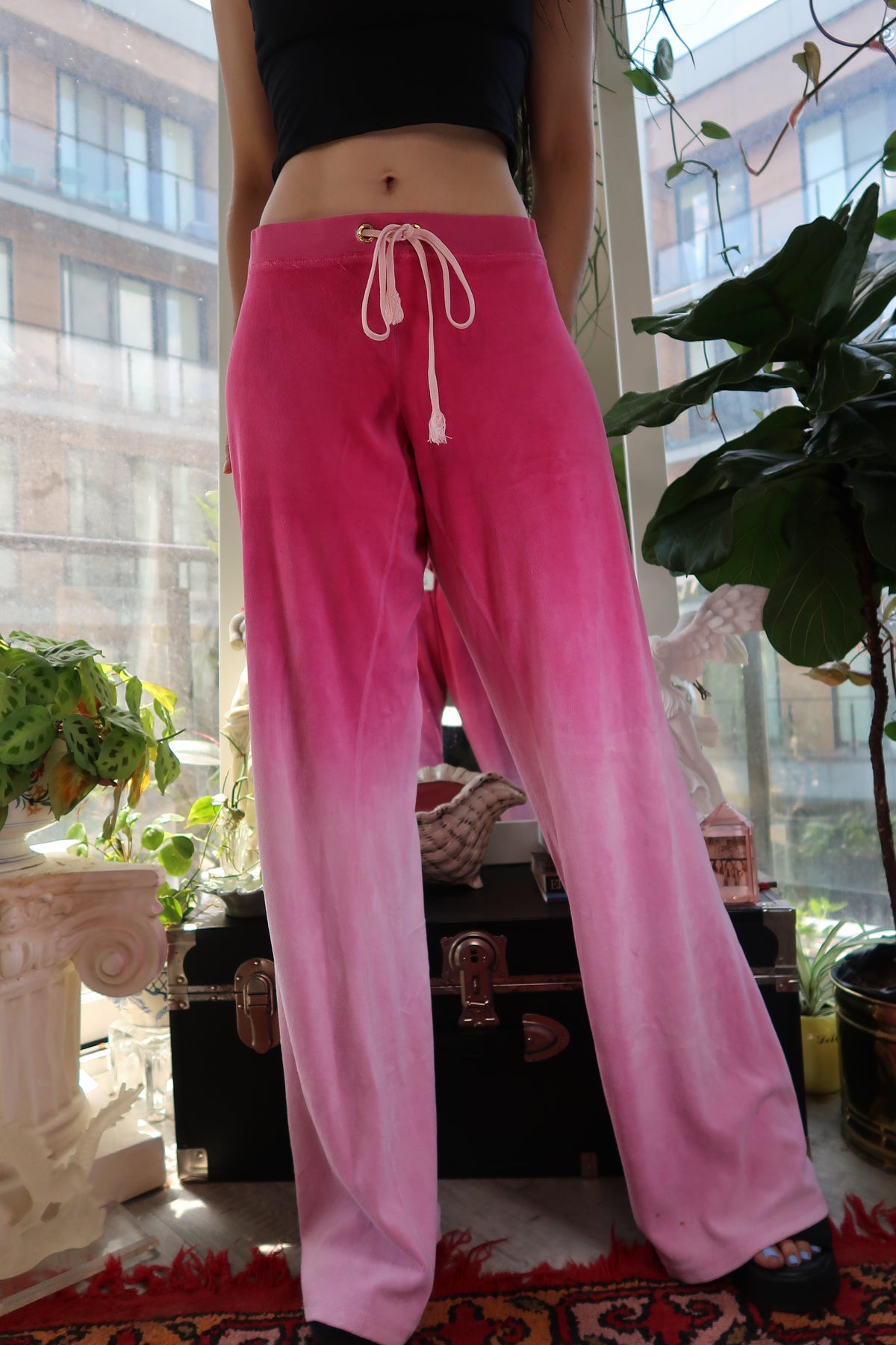 Vintage Juicy Couture Pink Ombré Velour Drawstring Pants