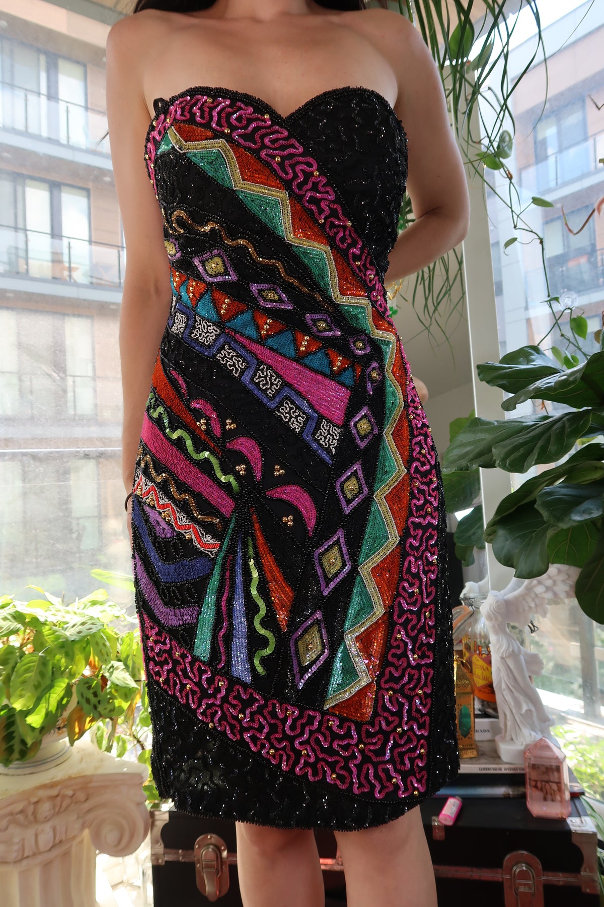 Vintage Leslie Fay 100% Silk Beaded Strapless Mini Dress – Art Deco Pop