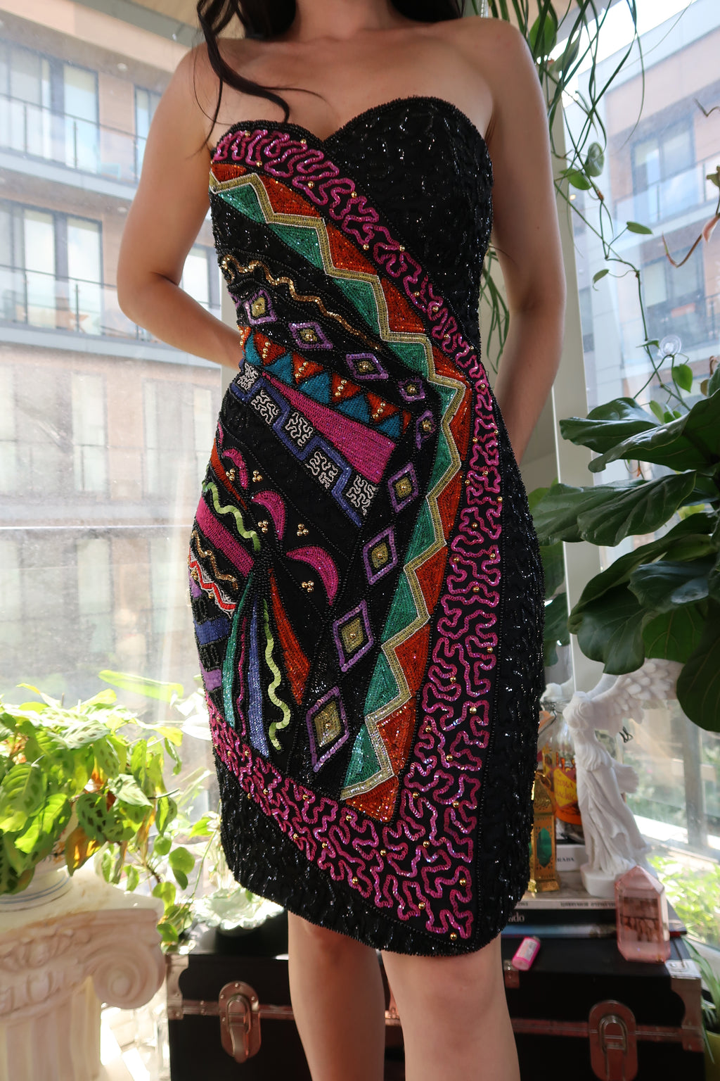 Vintage Leslie Fay 100% Silk Beaded Strapless Mini Dress – Art Deco Pop