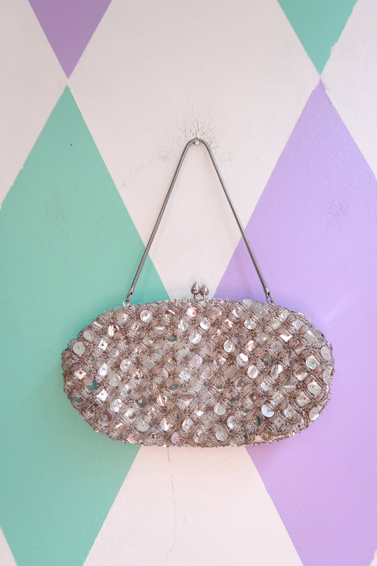 Vintage Silver Sequin Beaded Handbag