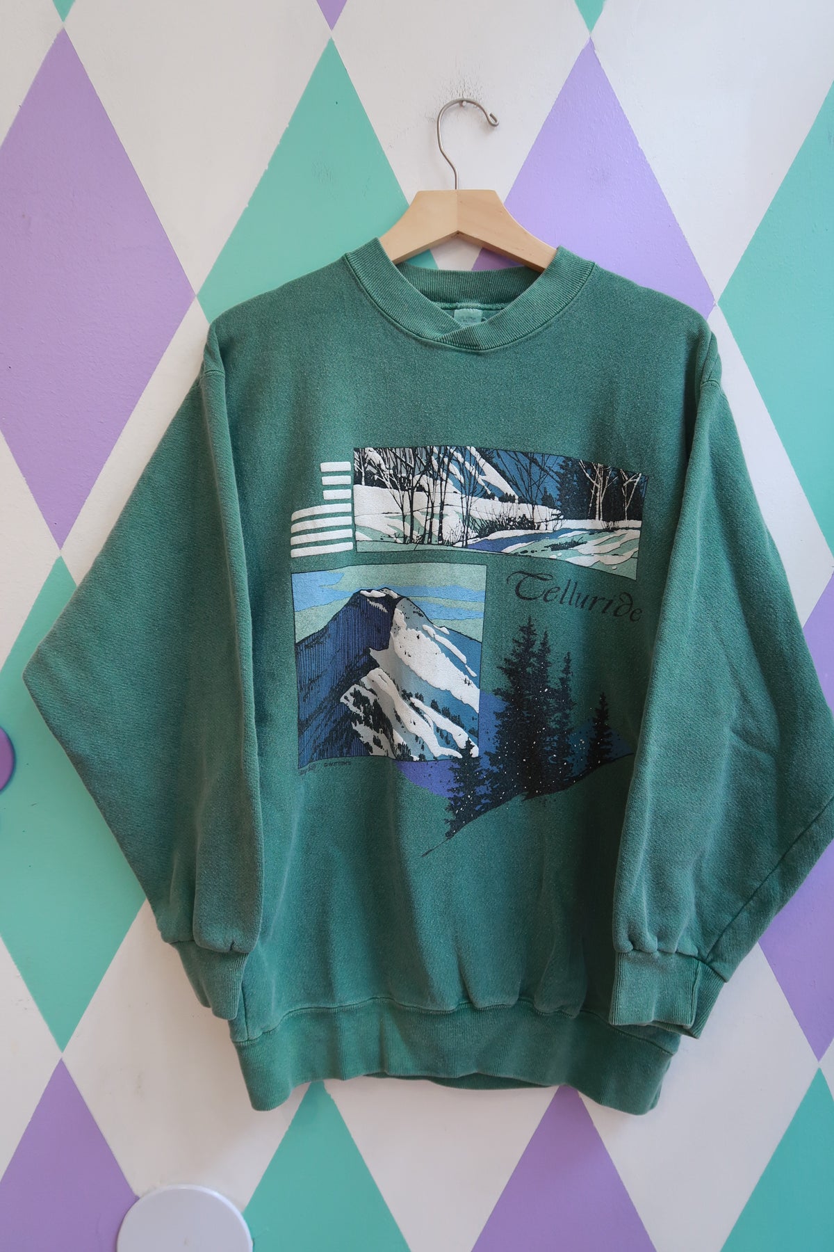 Vintage 1990s Telluride Colorado Mountain Graphic Crewneck Sweatshirt