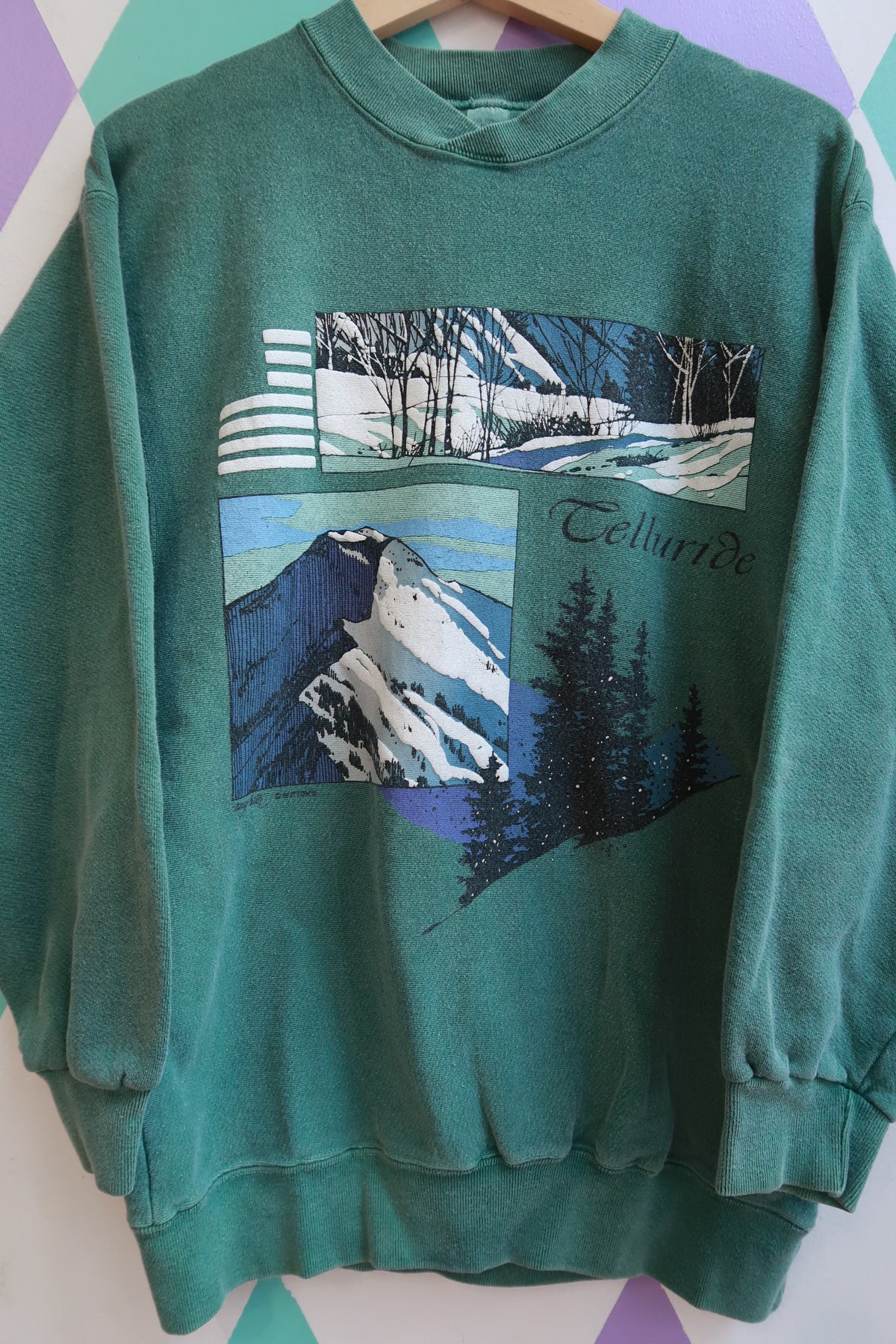 Vintage 1990s Telluride Colorado Mountain Graphic Crewneck Sweatshirt