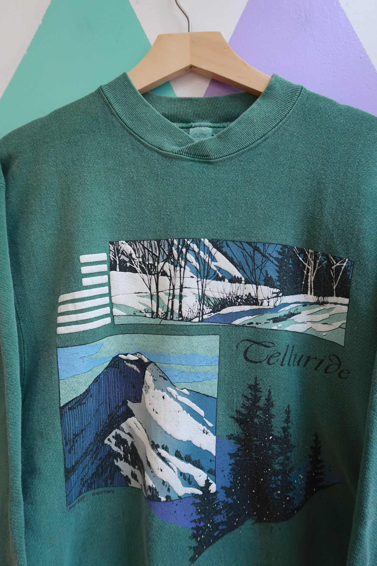 Vintage 1990s Telluride Colorado Mountain Graphic Crewneck Sweatshirt