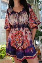 Load image into Gallery viewer, Vintage 2000s Boho Paisley Tunic Dress – Smocked Waist Hippie Mini Dress
