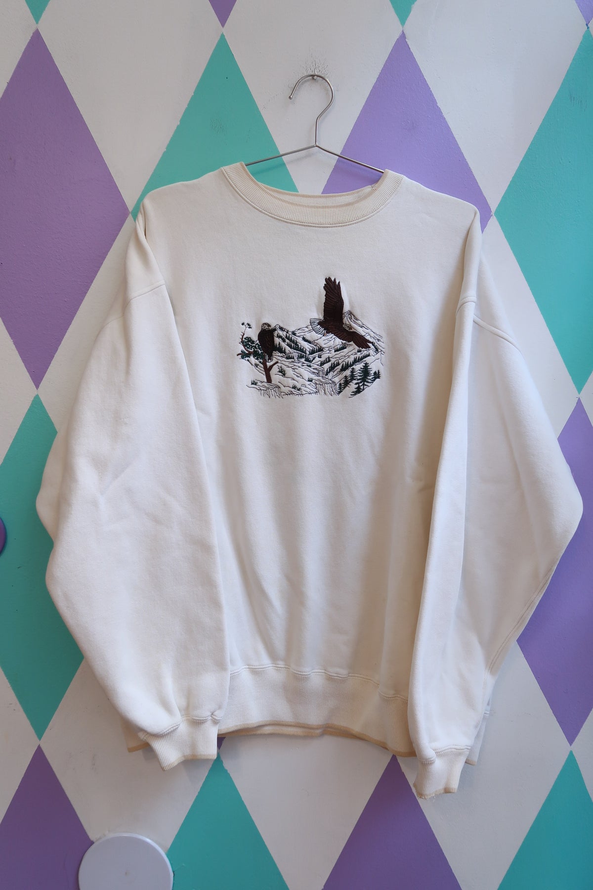 Vintage Eagle Embroidered Mountain Crewneck Sweatshirt