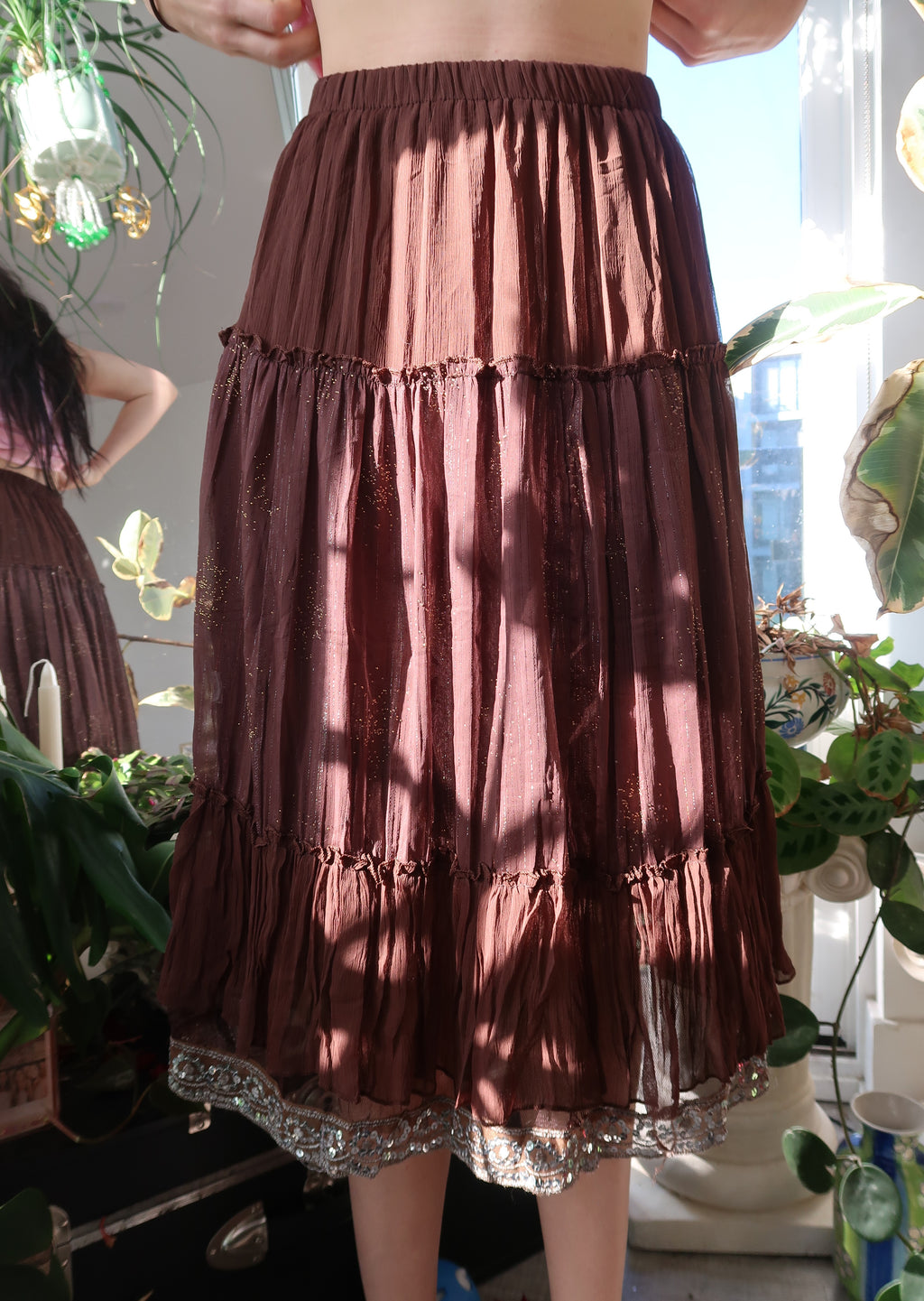 Vintage Brown Whimsigoth Boho Midi Skirt