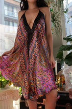 Load image into Gallery viewer, Vintage Y2K Paisley Handkerchief Hem Halter Dress – Deep V &amp; Boho Glam
