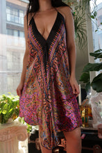 Load image into Gallery viewer, Vintage Y2K Paisley Handkerchief Hem Halter Dress – Deep V &amp; Boho Glam
