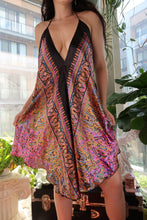 Load image into Gallery viewer, Vintage Y2K Paisley Handkerchief Hem Halter Dress – Deep V &amp; Boho Glam
