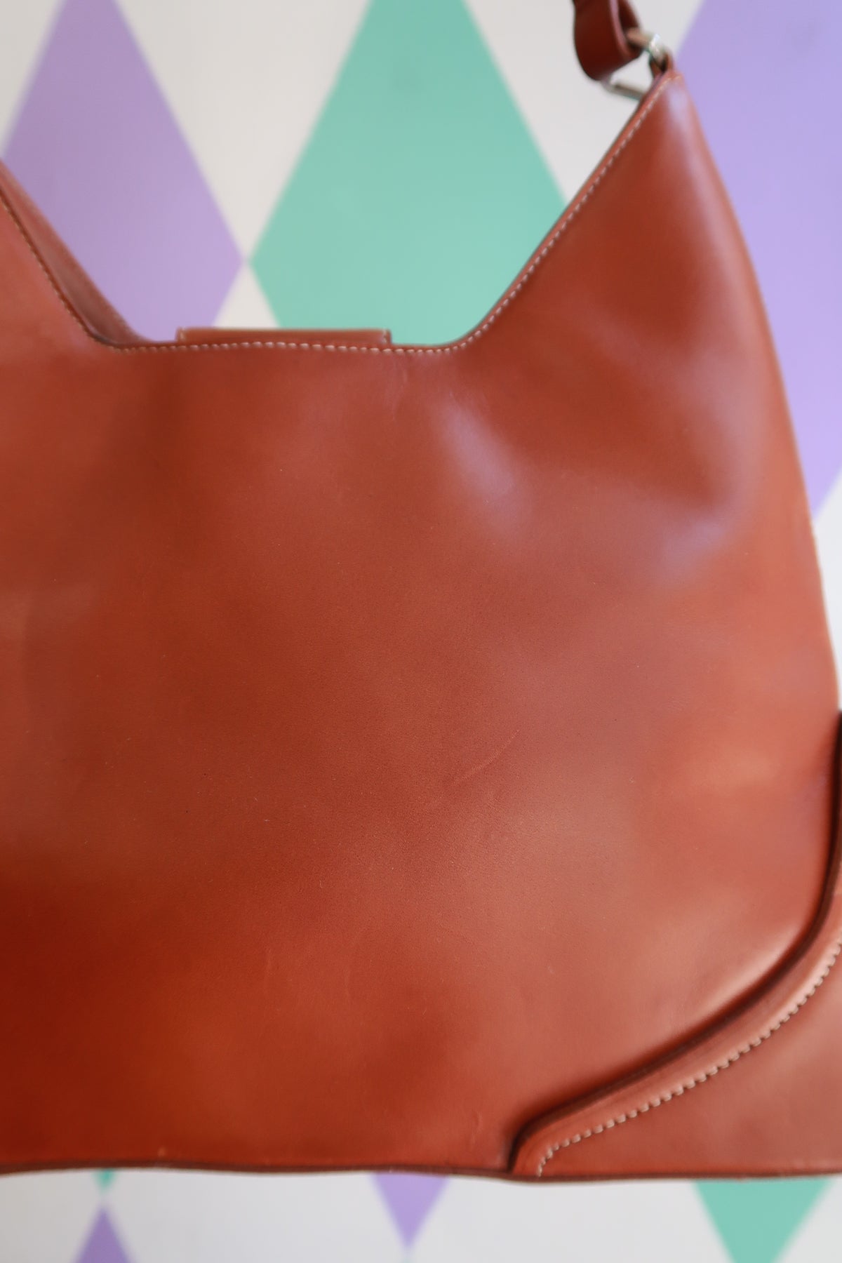 Vintage Genuine Leather Cognac Brown Minimalist Shoulder Bag