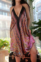 Load image into Gallery viewer, Vintage Y2K Paisley Handkerchief Hem Halter Dress – Deep V &amp; Boho Glam
