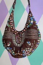 Load image into Gallery viewer, Vintage Brown Beaded Boho Hobo Shoulder Bag
