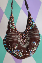 Load image into Gallery viewer, Vintage Brown Beaded Boho Hobo Shoulder Bag
