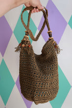 Load image into Gallery viewer, Vintage Brown Crochet Boho Shoulder Bag with Wooden Bead Accents
