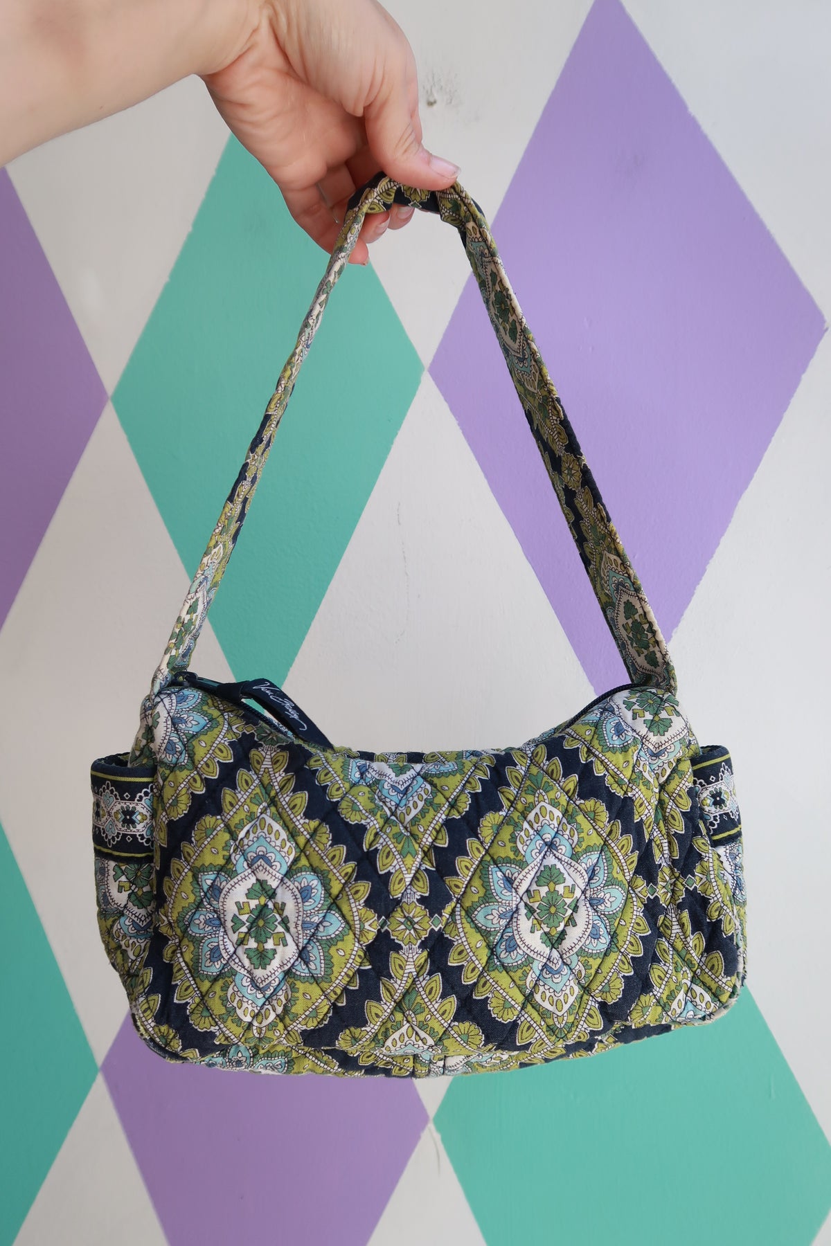 Vintage Vera Bradley Green Blue Quilted Shoulder Bag