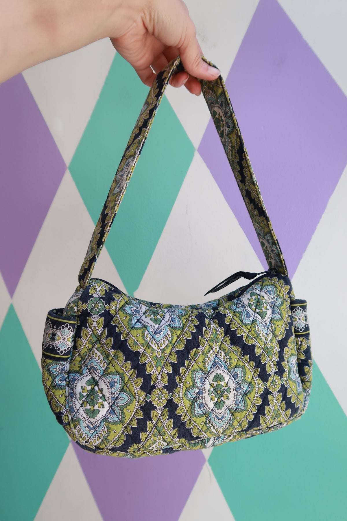 Vintage Vera Bradley Green Blue Quilted Shoulder Bag