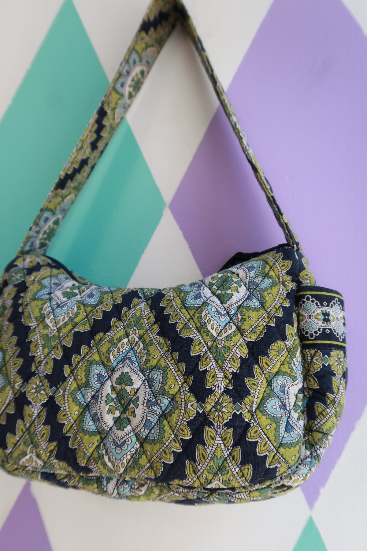 Vintage Vera Bradley Green Blue Quilted Shoulder Bag