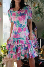Load image into Gallery viewer, Vintage 1990s 100% Silk Floral Ruffle Dress – Bright Garden Party Midi
