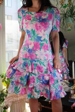 Load image into Gallery viewer, Vintage 1990s 100% Silk Floral Ruffle Dress – Bright Garden Party Midi
