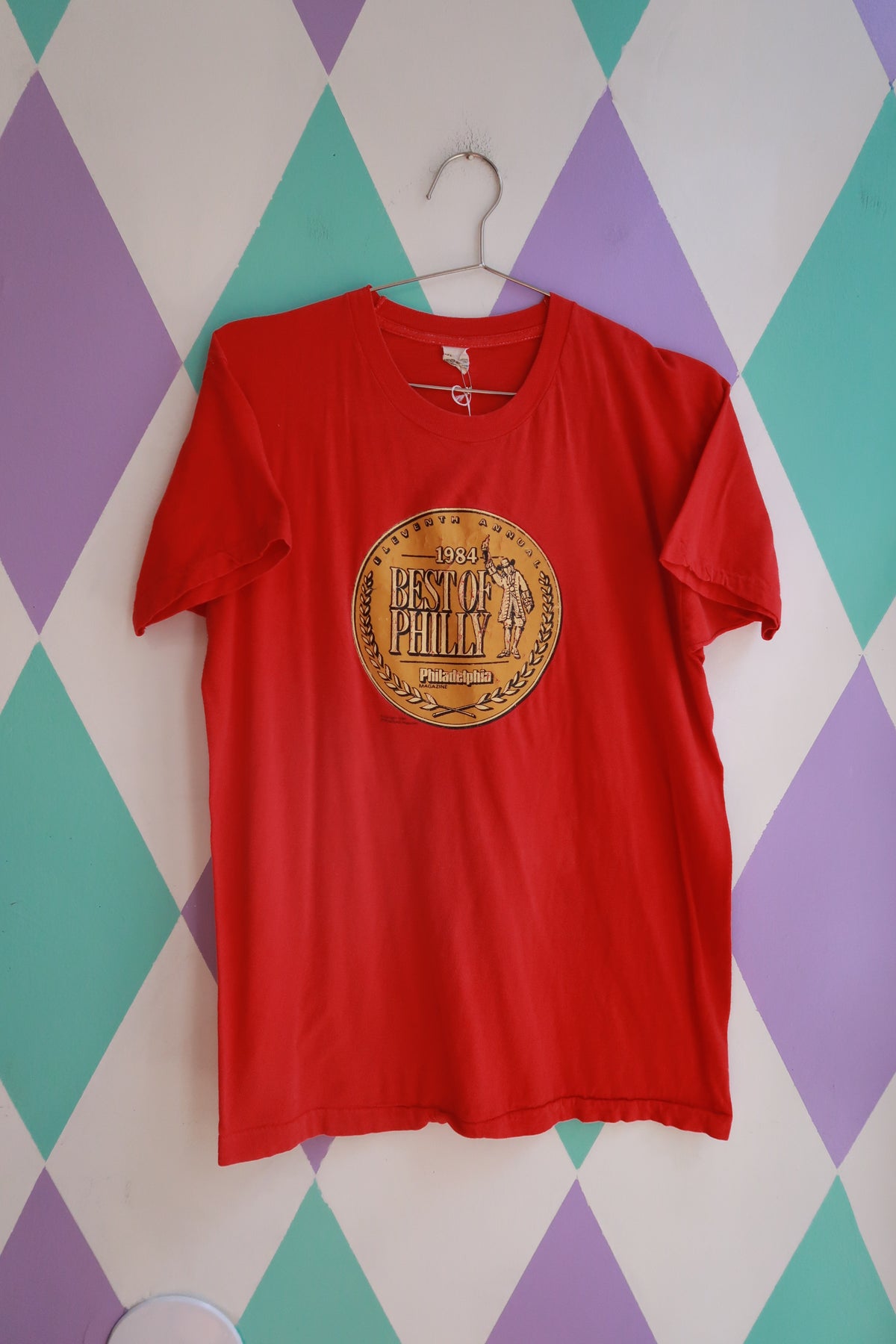 Elektra Vintage men's graphic T-shirt featuring a vintage 1984 Philadelphia Magazine "Best of Philly" design.