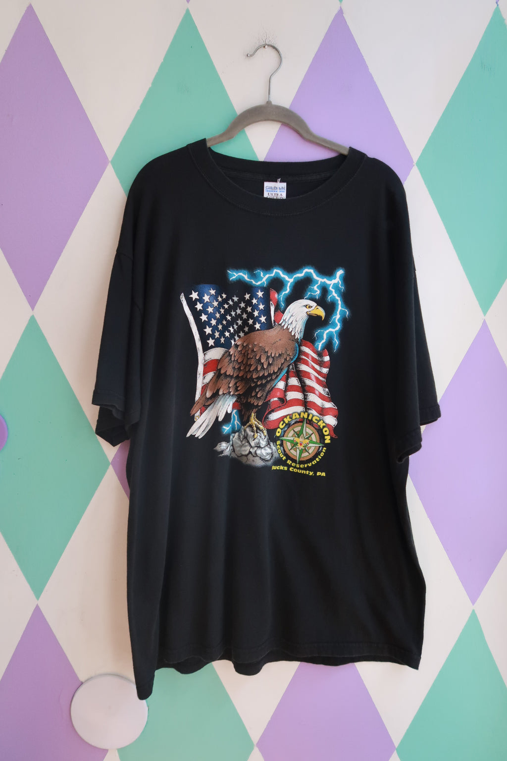 Elektra Vintage men's T-shirt featuring a vintage Y2K Ockanickon Scout Reservation eagle graphic design.