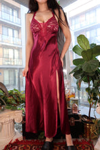 Load image into Gallery viewer, Vintage Gold Label Victoria’s Secret Red Satin Lace Maxi Slip Dress
