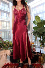 Load image into Gallery viewer, Vintage Gold Label Victoria’s Secret Red Satin Lace Maxi Slip Dress
