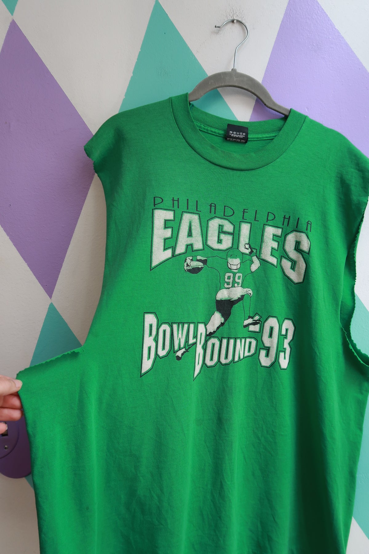 Men's Vintage 1993 Philadelphia Eagles Bowl Bound sleeveless graphic T-shirt by Elektra Vintage, featuring team logo and retro design.