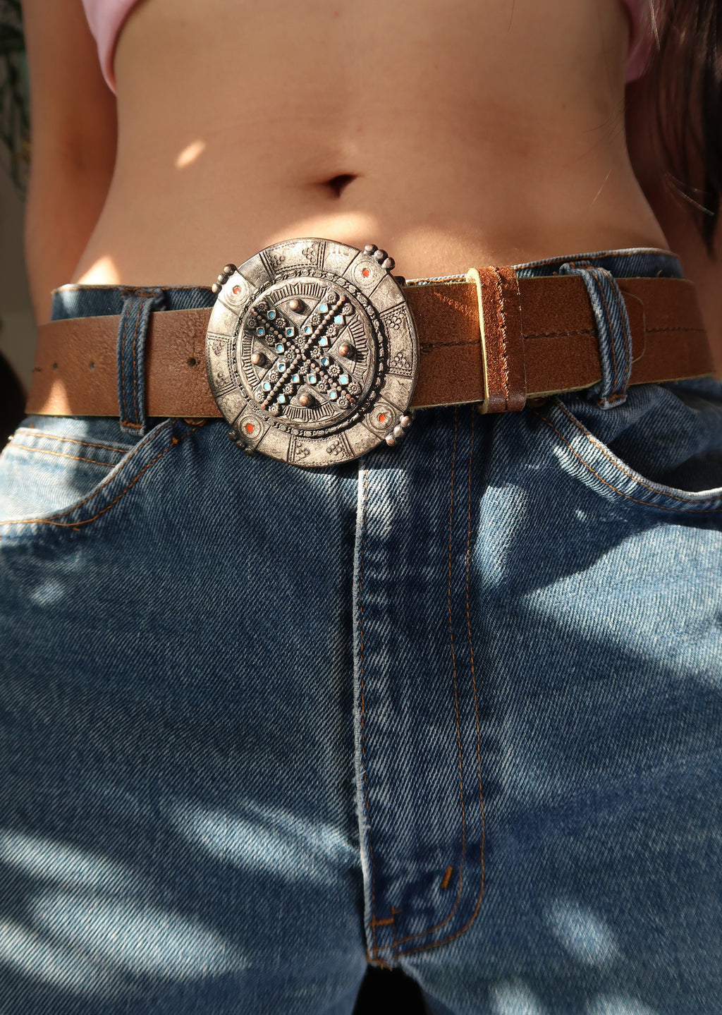 Vintage Leather Southwest Style Buckle Belt