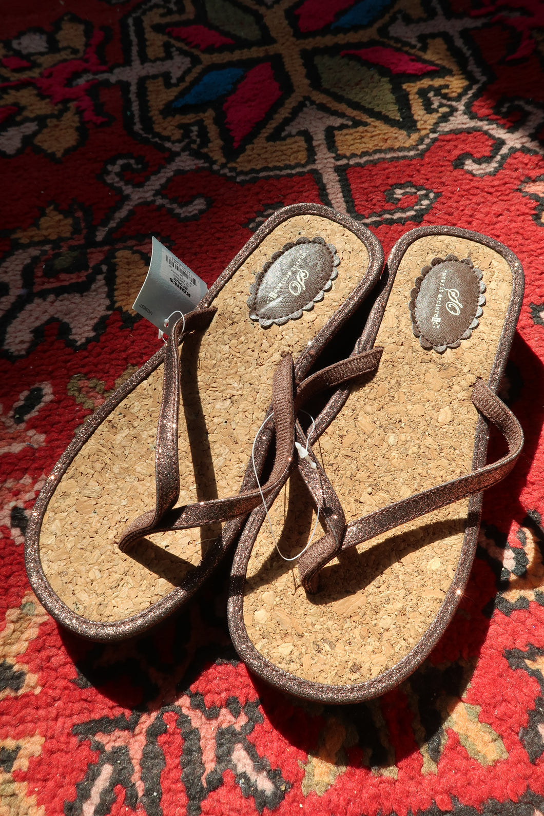 New with Tags Y2K Glitter Cork Wedge Flip Flops – Brown