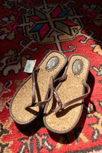 Load image into Gallery viewer, New with Tags Y2K Glitter Cork Wedge Flip Flops – Brown
