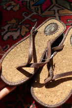 Load image into Gallery viewer, New with Tags Y2K Glitter Cork Wedge Flip Flops – Brown
