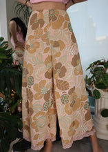 Load image into Gallery viewer, Vintage 1960s Floral High Waisted Wide Leg Pants with Lace Trim
