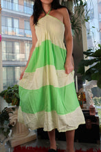 Load image into Gallery viewer, Vintage Lime Green &amp; Light Green Halter Dress – 2000s Colorblock Sundress
