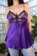Load image into Gallery viewer, 2000s Victoria’s Secret Purple Satin Lace Babydoll Camisole Top
