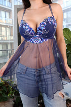 Load image into Gallery viewer, 2000s Victoria’s Secret Navy Blue Floral Lace Sheer Babydoll Camisole Top

