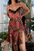 Load image into Gallery viewer, Vintage Y2K Leopard &amp; Rose Slip Dress with Lace Trim + Side Slit
