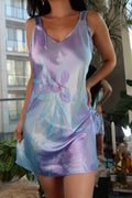 Vintage Y2K Iridescent Lilac & Aqua Floral Slip Dress