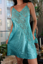 Load image into Gallery viewer, Vintage Aqua Blue Satin &amp; Lace Slip Dress – 90s/Y2K Lingerie-Inspired Mini
