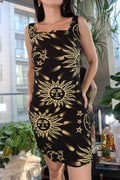 Vintage 1990s Sun & Moon Celestial Print Mini Dress – Black & Gold - Elektra Vintage