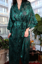 Load image into Gallery viewer, Vintage Gold Label Victoria’s Secret Emerald Burnout Satin Robe
