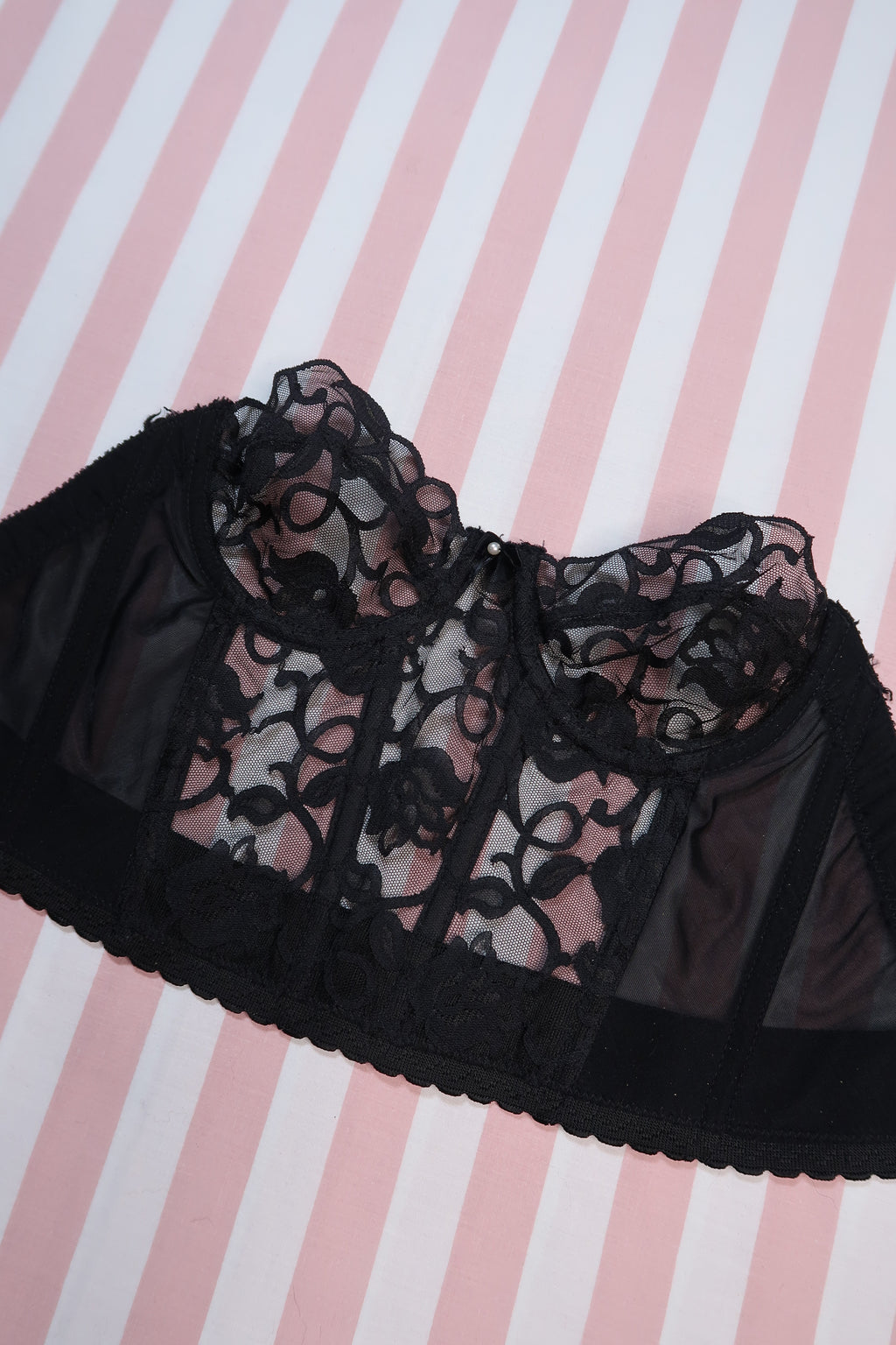 Vintage 1980s Victoria’s Secret Gold Label Black Lace Bustier Corset Top