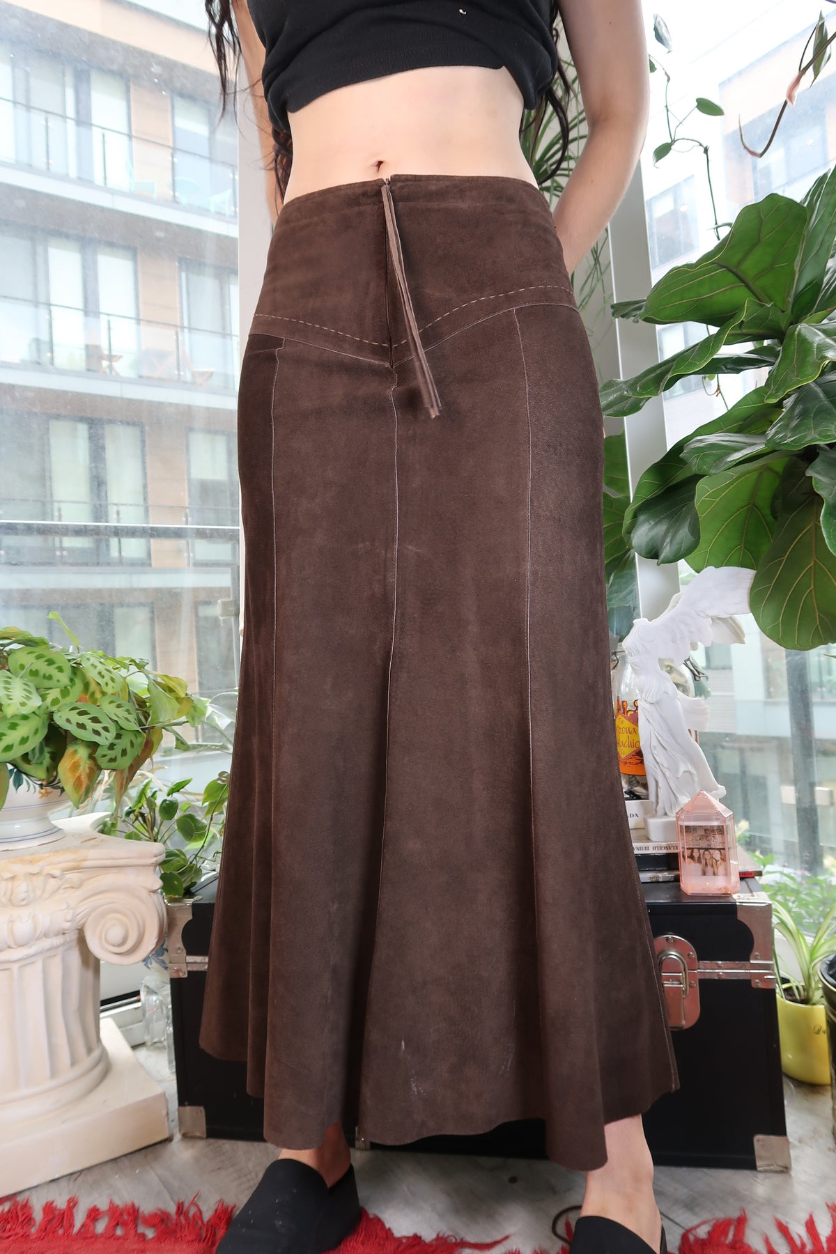 Vintage Brown Suede Maxi Skirt