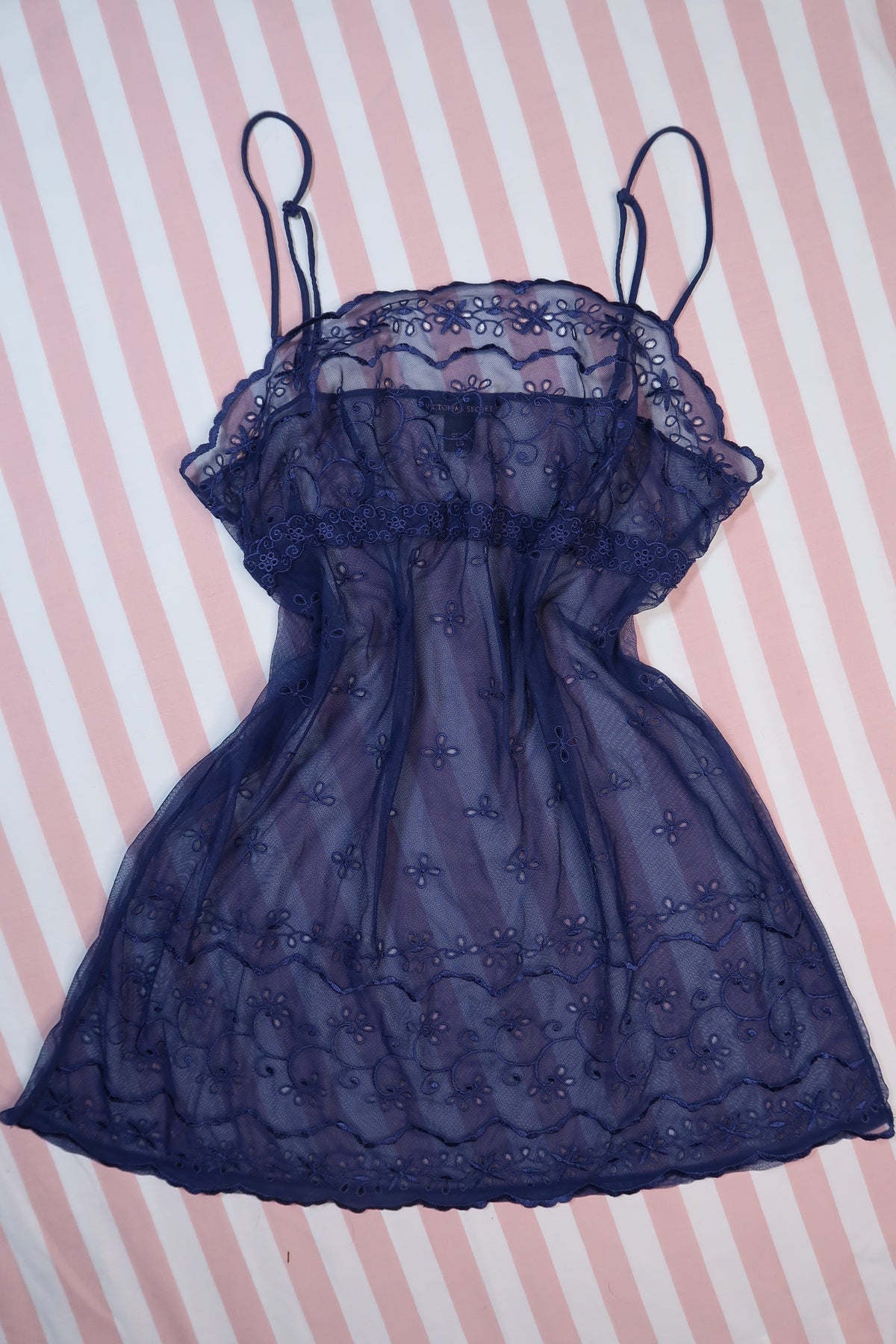 Victoria’s Secret Navy Blue Sheer Mesh Slip Dress – Spaghetti Strap Babydoll Lingerie Style