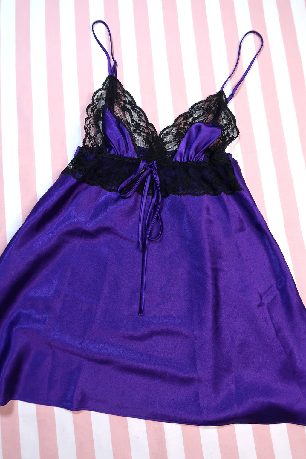 2000s Victoria’s Secret Purple Satin Lace Babydoll Camisole Top - Elektra Vintage