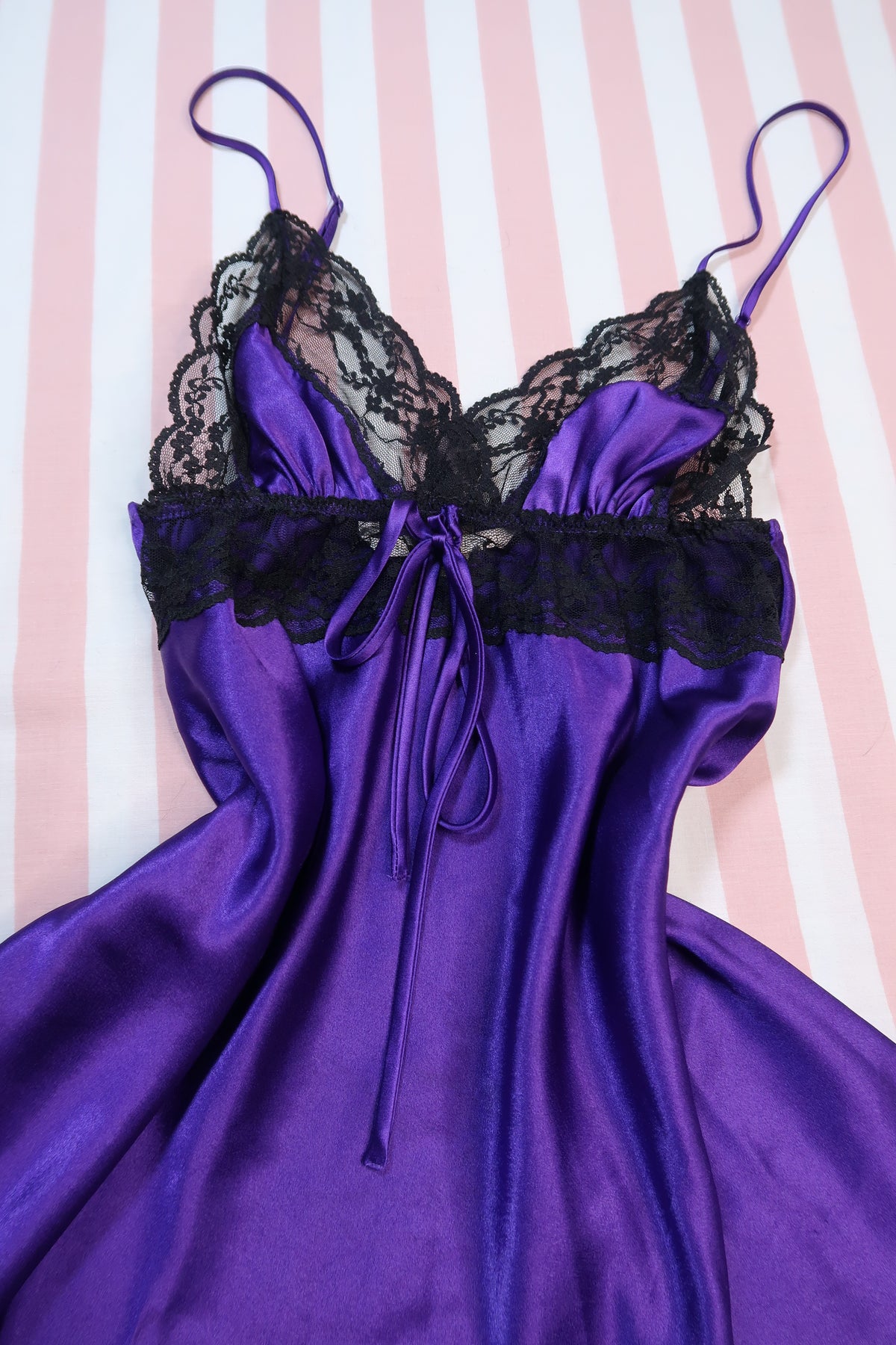 2000s Victoria’s Secret Purple Satin Lace Babydoll Camisole Top - Elektra Vintage