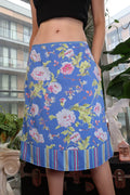 Vintage 2000s GAP blue floral A-line skirt with striped hem, featuring a Y2K-inspired design from Elektra Vintage.