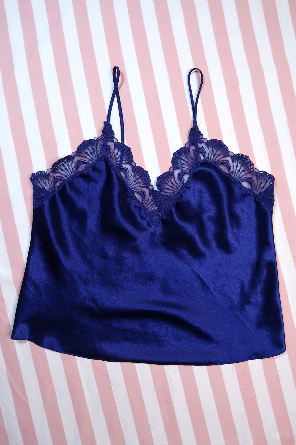 Vintage Gold Label Victoria’s Secret Blue Satin Lace Camisole Top - Elektra Vintage